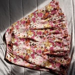 Pink and yellow floral knee length ruffle skirt